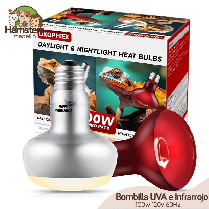 Bombillo X2 UVA100 Watt e Infrarrojo para dragón barbudo, tortugas, serpiente y lagarto