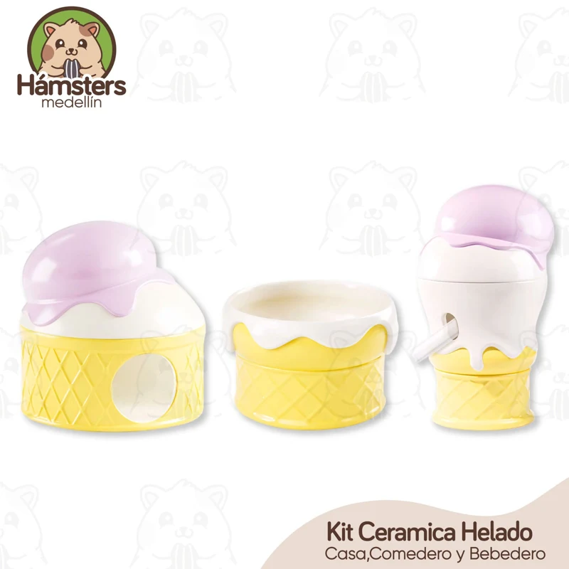 Pack Casa, Comedero y Bebedero Cerámica Helado Roedores