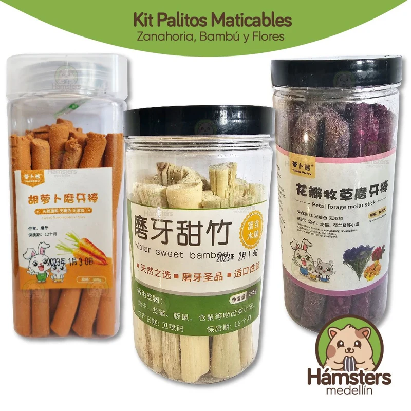 Pack Palitos Masticable Zanahoria Bambú y Flores