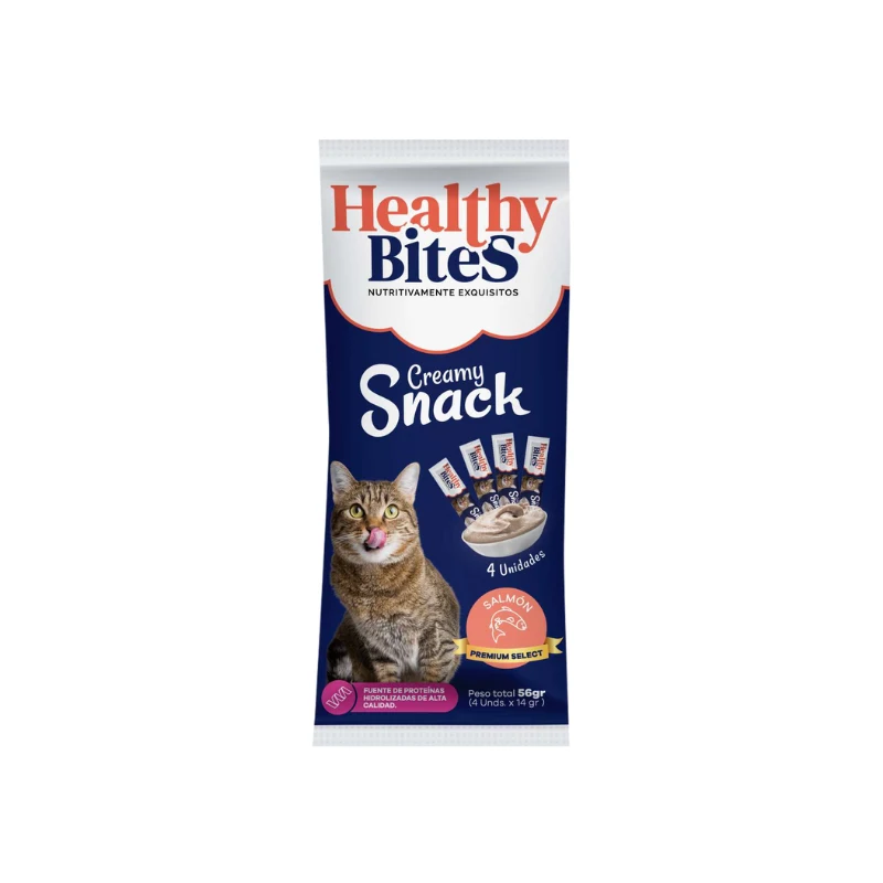 Snack Cremoso para Gato sabor Salmón Healthy Bites 56 gr sobre por 4 unidades